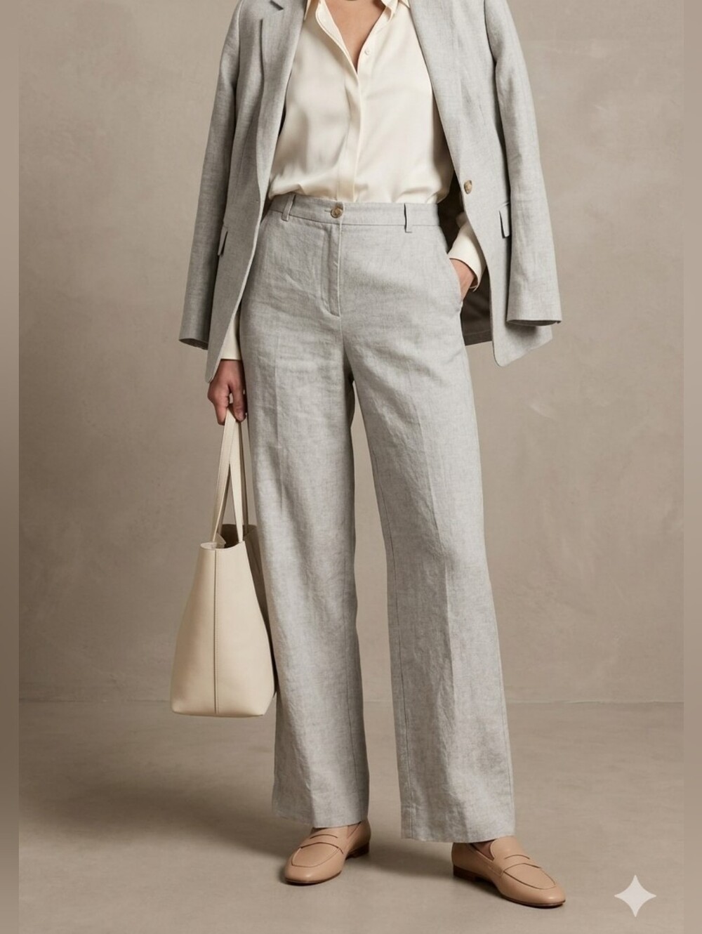 RW&CO Light Gray Linen Pants Wide Leg High Waist